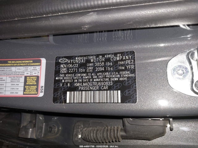 44501789 :رقم المزاد ، KMHLM4DG7RU690833 vin ، 2024 Hyundai Elantra Sel مزاد بيع