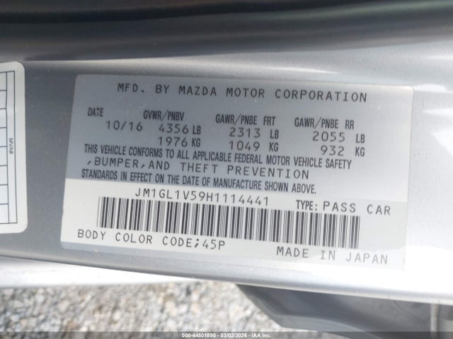 Продаж на аукціоні авто 2017 Mazda Mazda6 Touring, vin: JM1GL1V59H1114441, номер лоту: 44501890
