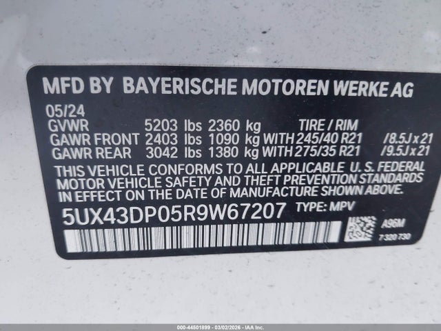 Продаж на аукціоні авто 2024 Bmw X3 Sdrive30i, vin: 5UX43DP05R9W67207, номер лоту: 44501899