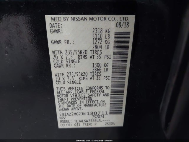Nissan Murano Platinum 2018 5N1AZ2MG2JN180711 Image 9