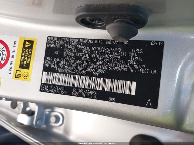 2013 TOYOTA HIGHLANDER 5TDYK3EH7DS137226 Photo 8