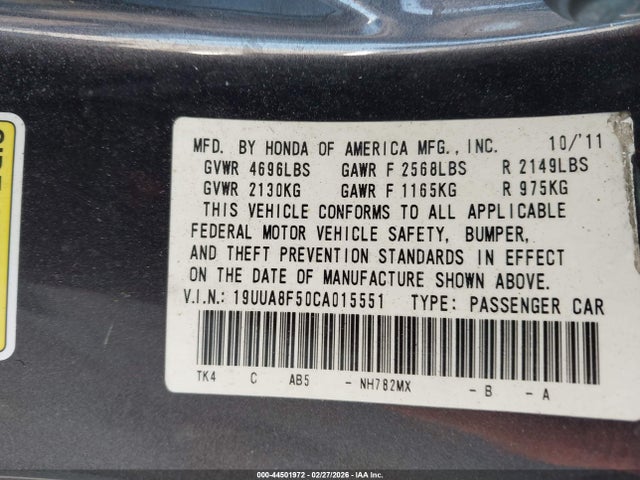 Продаж на аукціоні авто 2012 Acura Tl 3.5, vin: 19UUA8F50CA015551, номер лоту: 44501972