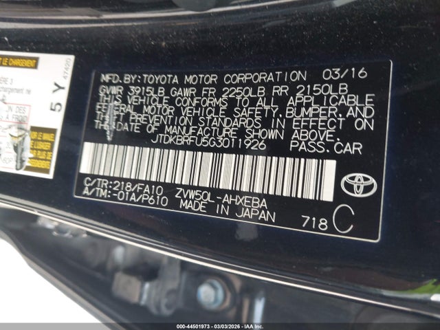 Toyota Prius Two 2016 JTDKBRFU5G3011926 Image 9
