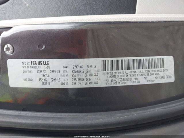 Aukcja sprzedaży 2018 Chrysler Pacifica Touring Plus, vin: 2C4RC1FG2JR175527, numer aukcji: 44501995