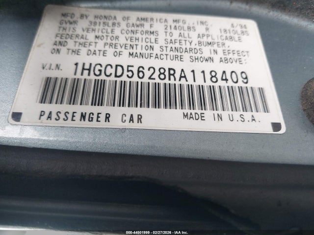 1994 HONDA ACCORD 1HGCD5628RA118409 Photo 8