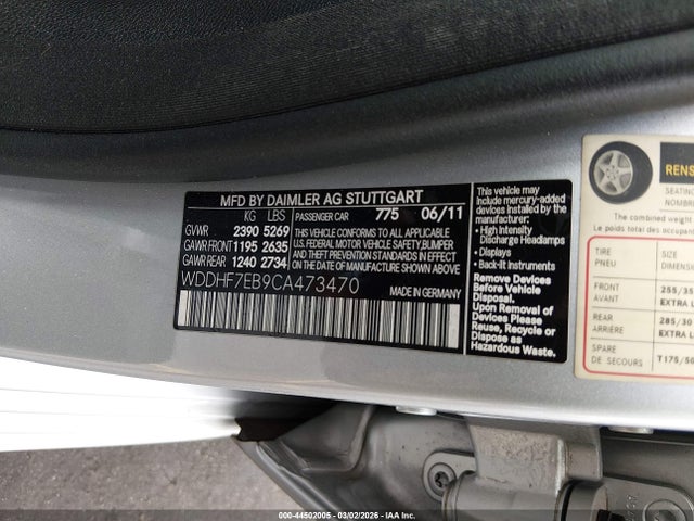 Aukcja sprzedaży 2012 Mercedes-benz E 63 Amg, vin: WDDHF7EB9CA473470, numer aukcji: 44502005