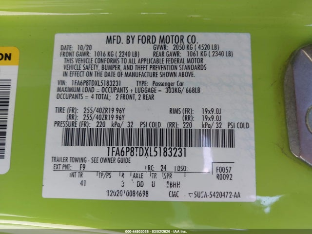 2020 FORD MUSTANG 1FA6P8TDXL5183231 Photo 8