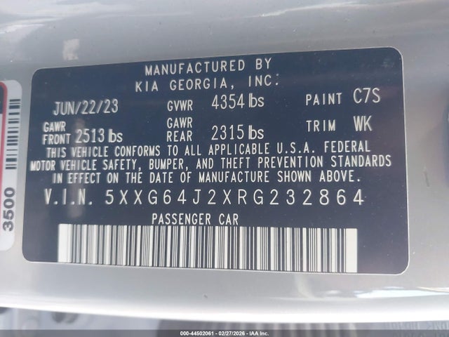 Продаж на аукціоні авто 2024 Kia K5 Gt-line, vin: 5XXG64J2XRG232864, номер лоту: 44502061
