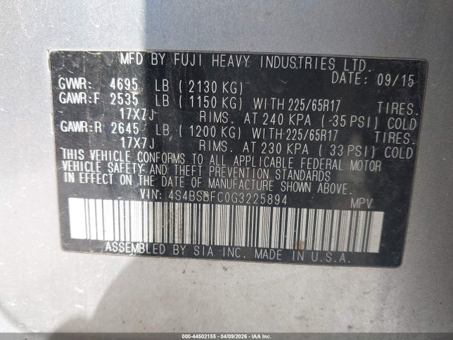 2016 SUBARU OUTBACK 4S4BSBFC0G3225894 Photo 8