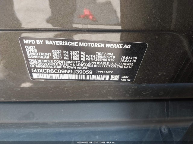 Продажа на аукционе авто 2022 Bmw X5 Xdrive40i, vin: 5UXCR6C09N9J39059, номер лота: 44502164