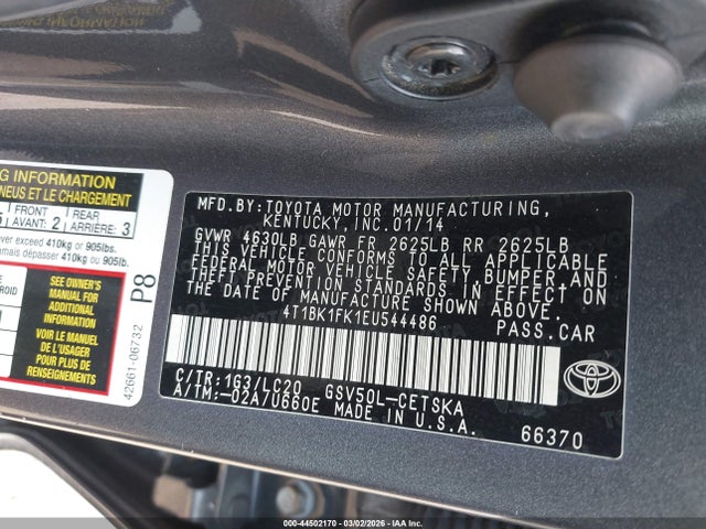 4T1BK1FK1EU544486 Toyota Camry Se V6
