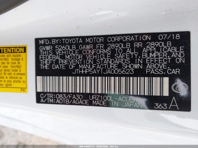 Продажа на аукционе авто 2018 Lexus Lc 500, vin: JTHHP5AY1JA005623, номер лота: 44502173