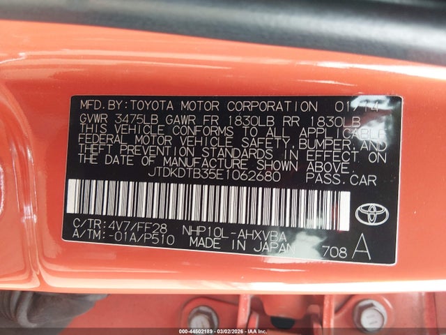 JTDKDTB35E1062680 Toyota Prius C Two