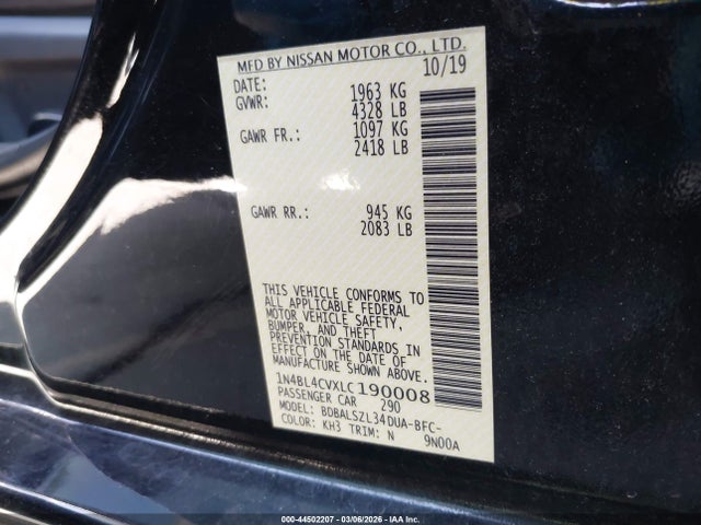 1N4BL4CVXLC190008 Nissan Altima Sr Fwd