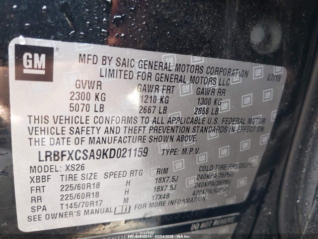 Aukcja sprzedaży 2019 Buick Envision Fwd Essence, vin: LRBFXCSA9KD021159, numer aukcji: 44502214