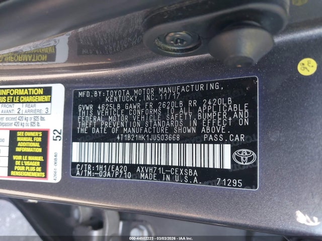 4T1B21HK1JU503668 Toyota Camry Hybrid Se