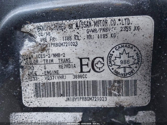 JN1BY1PR8GM721023 Infiniti Q70l 3.7x