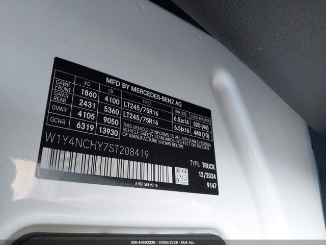 W1Y4NCHY7ST208419 Mercedes-Benz Sprinter 2500 High Roof 4-cyl Diesel Ho