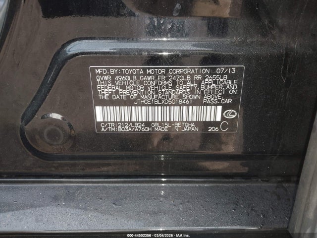 2013 Lexus Gs 350 მანქანა იყიდება აუქციონზე, vin: JTHCE1BLXD5018461, აუქციონის ნომერი: 44502356