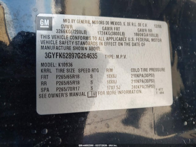 Продаж на аукціоні авто 2007 Cadillac Escalade Ext Standard, vin: 3GYFK62897G264635, номер лоту: 44502380