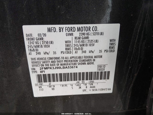 Ford EDGE SEL 2020 2FMPK3J90LBA53674 Image 9