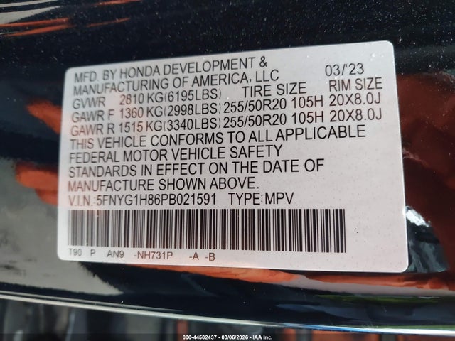 Honda Pilot Awd Elite 2023 5FNYG1H86PB021591 Image 9