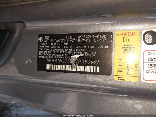 2007 BMW 335I WBAWL735X7PX50389 Photo 8