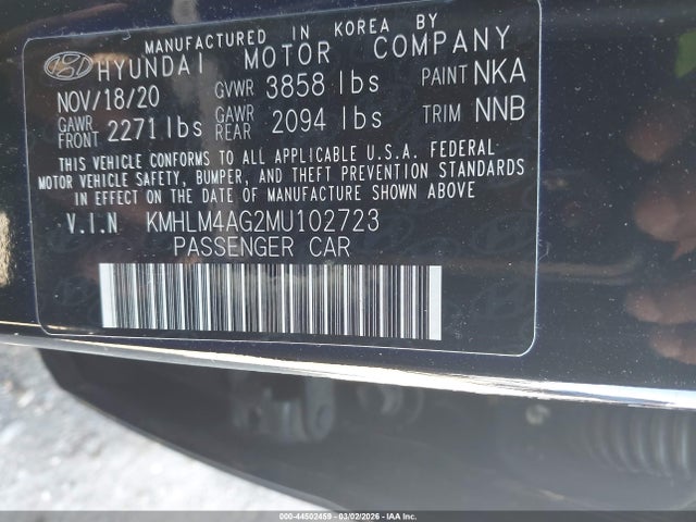 KMHLM4AG2MU102723 Hyundai ELANTRA SEL