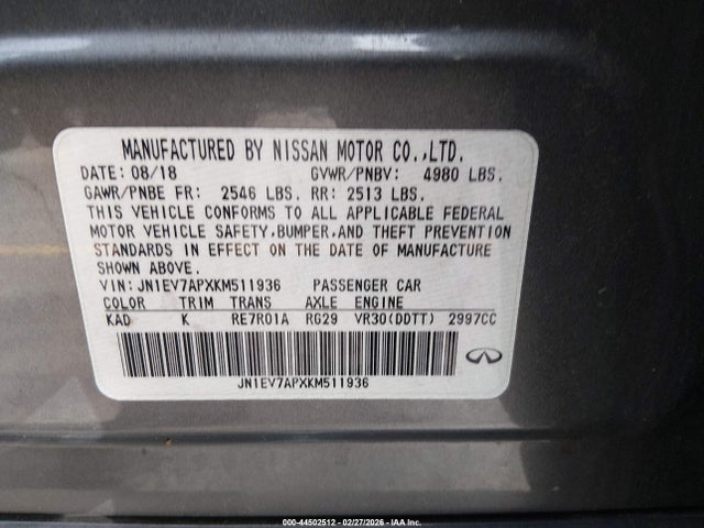 2019 INFINITI Q50 JN1EV7APXKM511936 Photo 8