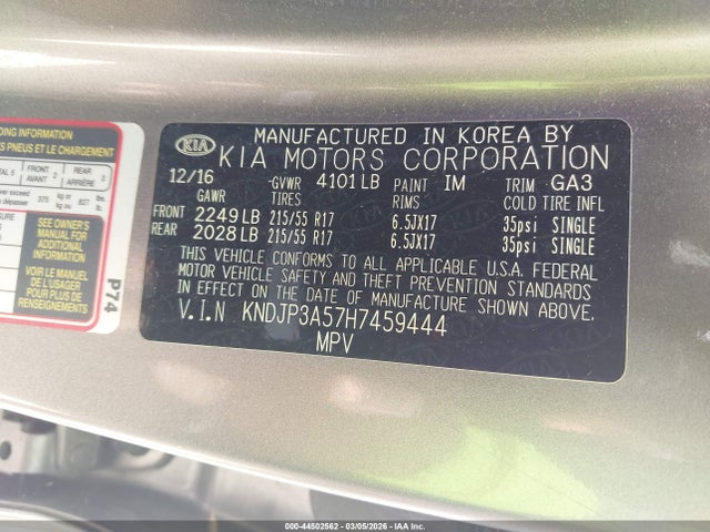 KNDJP3A57H7459444 KIA SOUL +