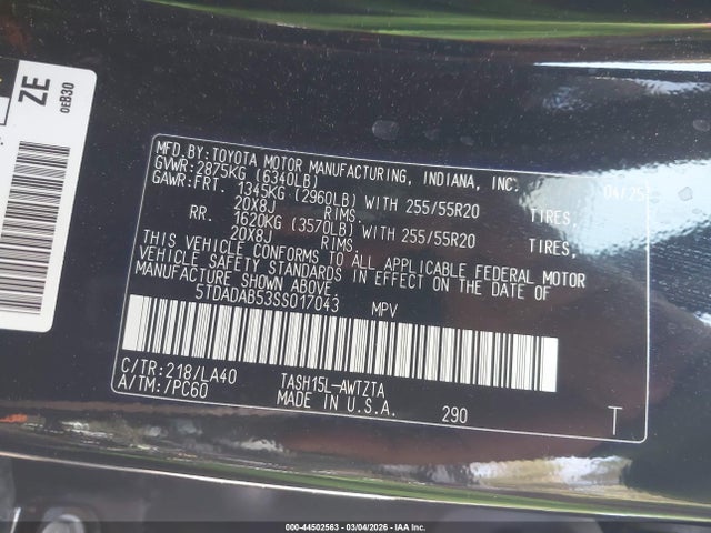 5TDADAB53SS017043 Toyota Grand Highlander Hybrid Platinum Max