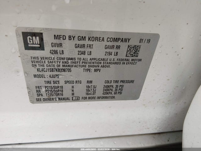 KL4CJ1SB7KB838705 Buick Encore Fwd Sport Touring