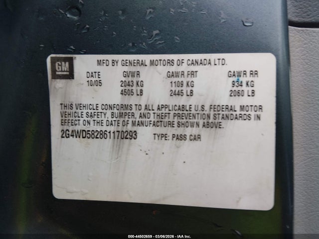 Aukcja sprzedaży 2006 Buick Lacrosse Cxl, vin: 2G4WD582861170293, numer aukcji: 44502659