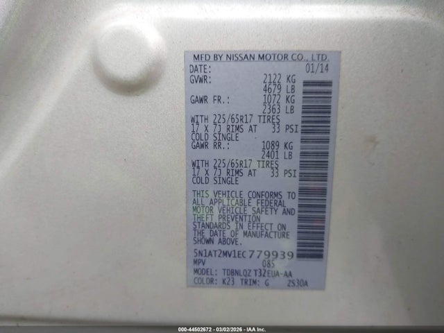 Nissan ROGUE SV 2014 5N1AT2MV1EC779939 Image 9