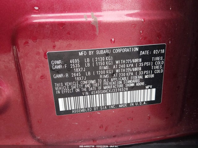 2018 SUBARU OUTBACK 4S4BSANCXJ3316528 Photo 8