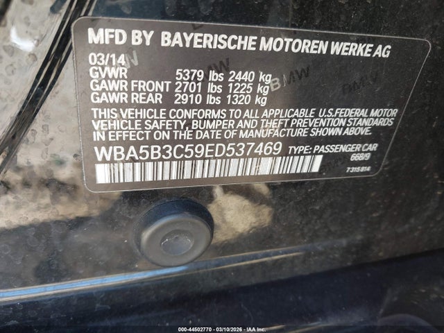 44502770 :رقم المزاد ، WBA5B3C59ED537469 vin ، 2014 Bmw 535i Xdrive مزاد بيع