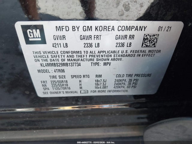 44502775 :رقم المزاد ، KL4MMBS29MB137734 vin ، 2021 Buick Encore Gx Fwd Preferred مزاد بيع