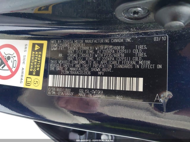 Продажа на аукционе авто 2010 Lexus Rx 350, vin: 2T2BK1BAXAC053936, номер лота: 44502812