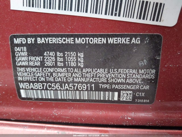 2018 Bmw 340i Xdrive მანქანა იყიდება აუქციონზე, vin: WBA8B7C56JA576911, აუქციონის ნომერი: 44502813