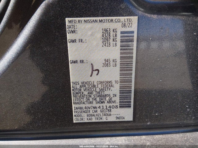 2022 NISSAN ALTIMA 1N4BL4DV7NN411408 Photo 8