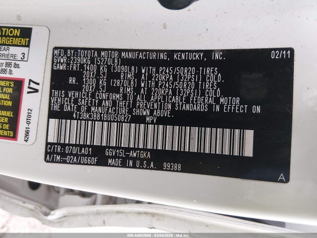 2011 TOYOTA VENZA 4T3BK3BB1BU050827 Photo 8
