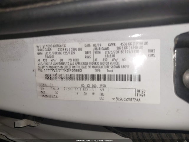 Продажа на аукционе авто 2019 Ford F-250 Xlt, vin: 1FT7W2BT7KEF05863, номер лота: 44502937
