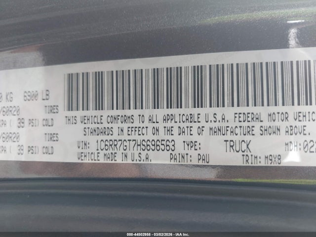 Продаж на аукціоні авто 2017 Ram 1500 Big Horn  4x4 6'4 Box, vin: 1C6RR7GT7HS696563, номер лоту: 44502958