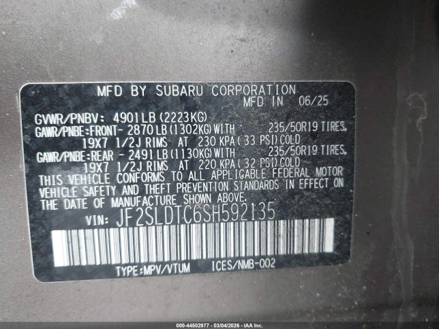 Aukcja sprzedaży 2025 Subaru Forester Touring, vin: JF2SLDTC6SH592135, numer aukcji: 44502977