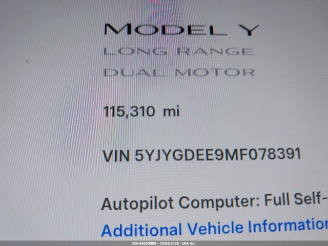 5YJYGDEE9MF078391 Tesla Model Y Long Range Dual Motor All-wheel Drive