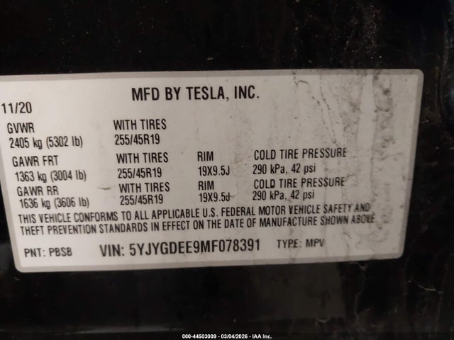 2021 TESLA MODEL Y 5YJYGDEE9MF078391 Photo 8