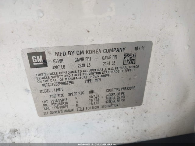 KL7CJTSB3FB067390 Chevrolet TRAX LTZ