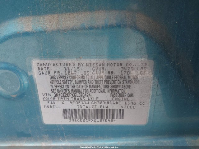 Aukcja sprzedaży 2016 Nissan Versa Note S Plus, vin: 3N1CE2CPXGL370424, numer aukcji: 44503045
