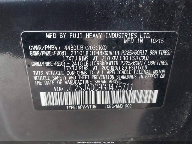 Subaru Forester 2.5i Premium 2016 JF2SJADC9GH475711 Image 9