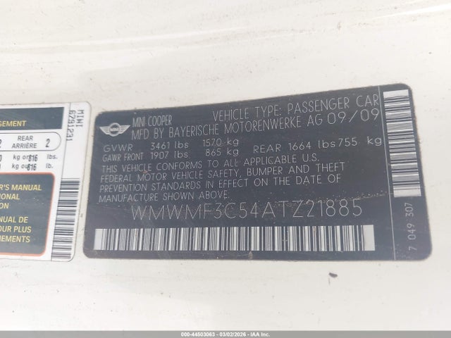 2010 MINI COOPER WMWMF3C54ATZ21885 Photo 8